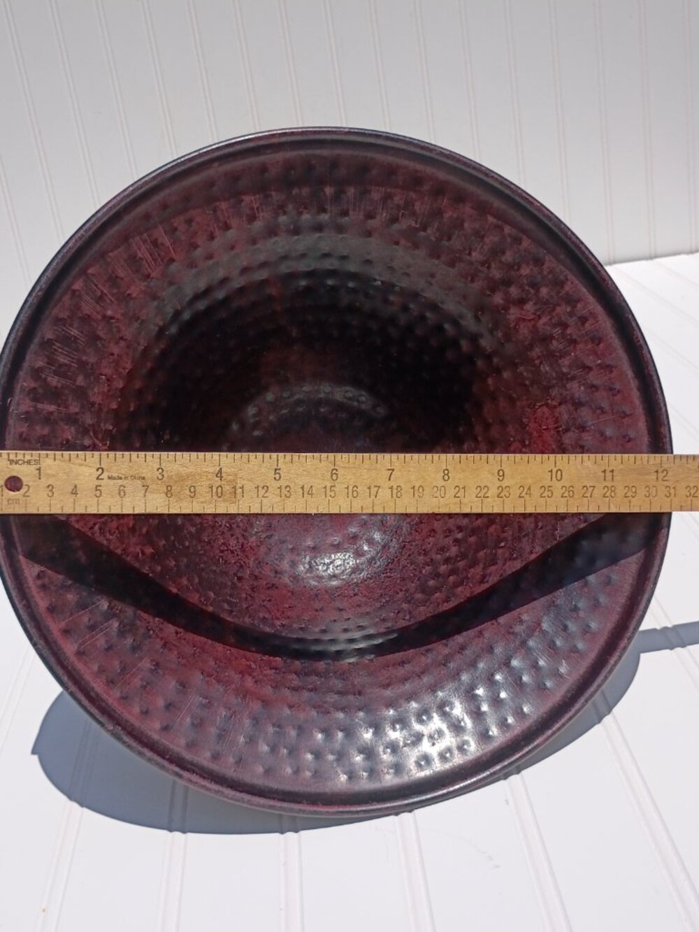 Vintage Hammered Metal Pedestal Bowl 12.5" Large Centerpiece Footed Dish Planter - Picture 12 of 14
